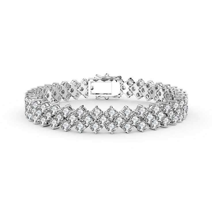 Clear Cubic Zirconia, Rhodium Plated over Brass Three Row Bracelet