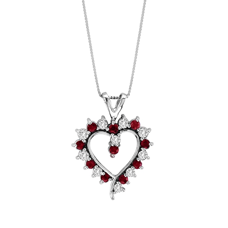 0.98ctw Ruby and Diamond Heart Shaped Pendant 14k  White Gold