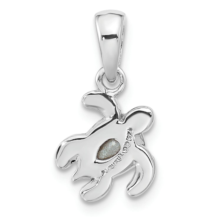 Rhodium Over Sterling Silver Antiqued Crystal May Birthstone Turtle Pendant