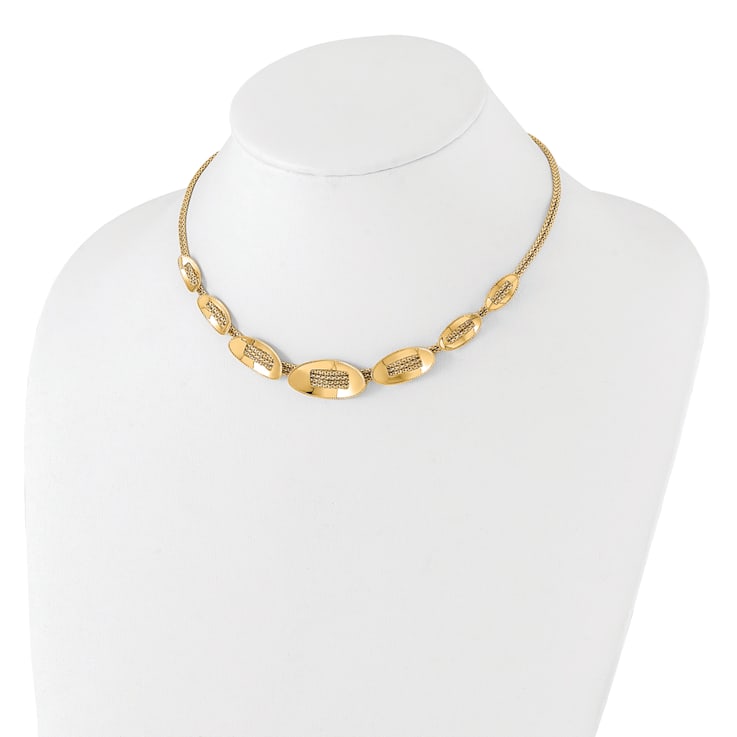 14K Yellow Gold Polished and Textured Fancy Plus 2-inch Ext. Necklace