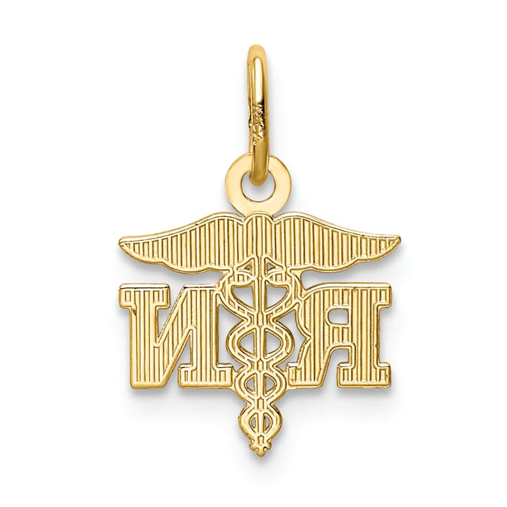 14k Yellow Gold Diamond-Cut and Polished RN Nurse Pendant