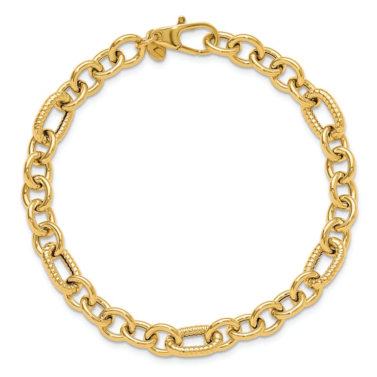14K Yellow Gold Polished and Textured 7.5-inch Fancy Bracelet