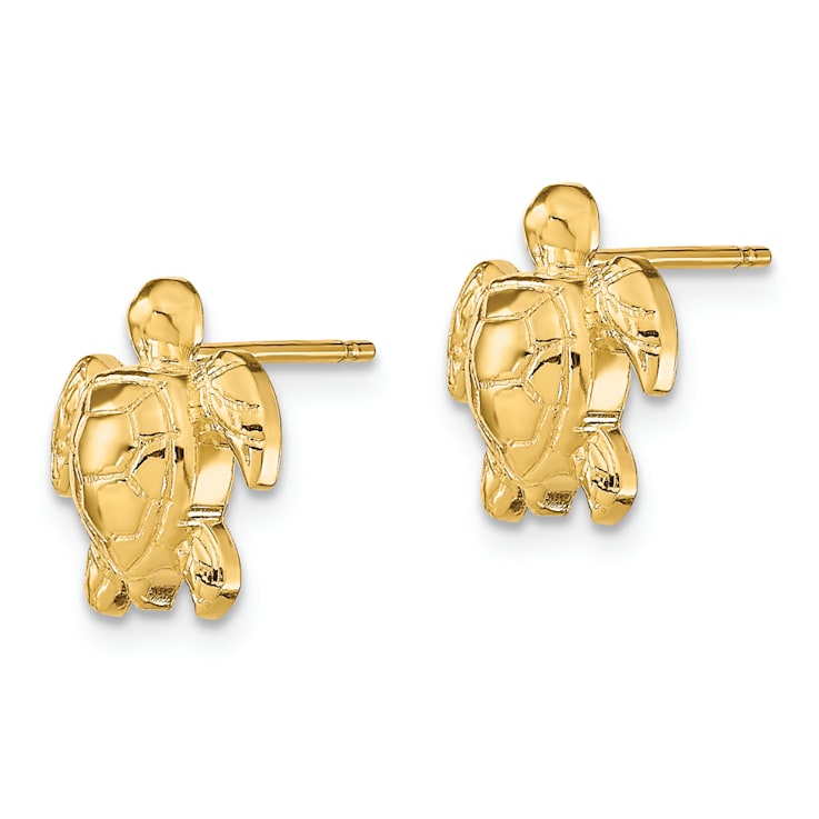 14k Yellow Gold Textured Turtle Stud Earrings