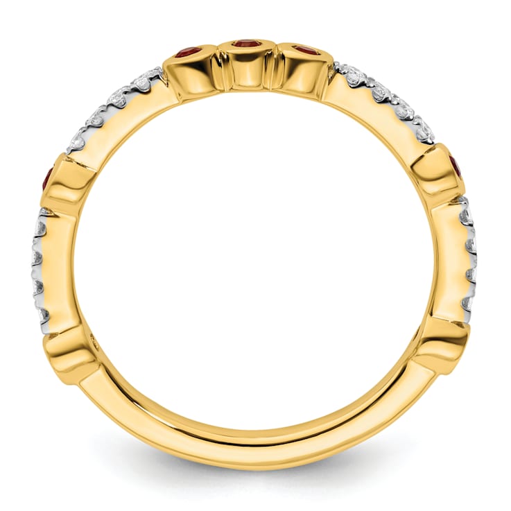 14K Yellow Gold Stackable Expressions Lab Created Ruby and Diamond Ring 0.18ctw