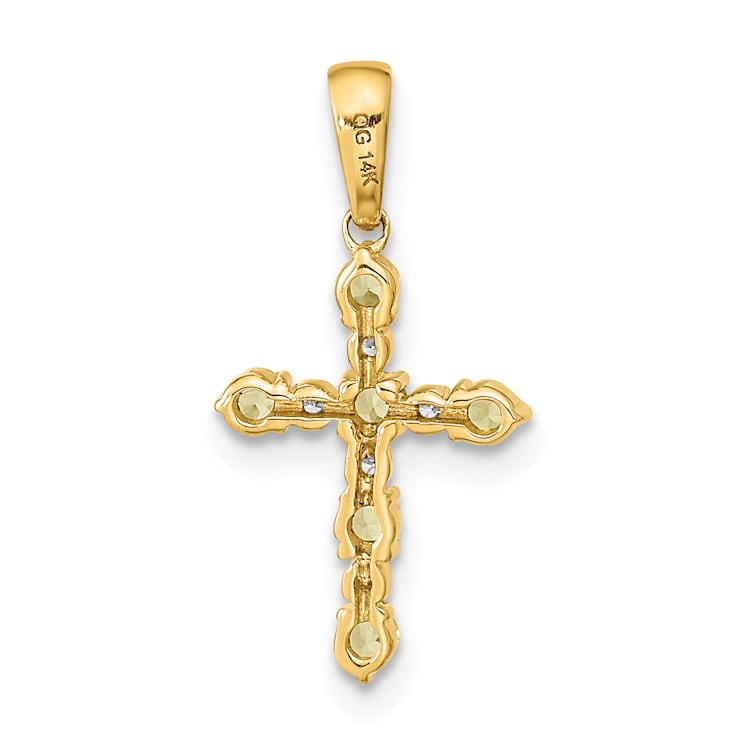 14k Yellow Gold Peridot and Diamond Cross Pendant