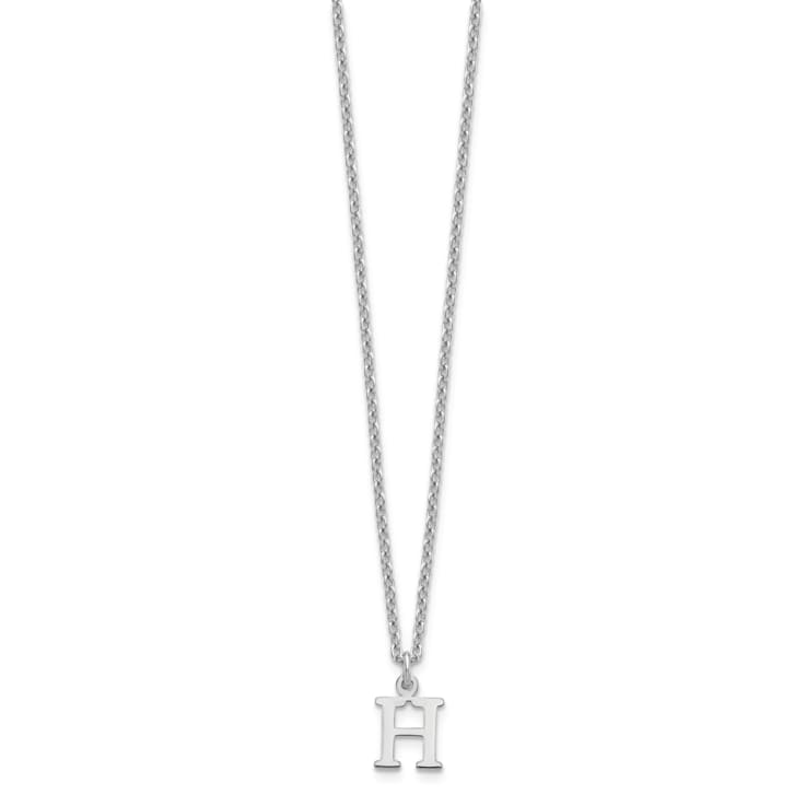 Rhodium Over Sterling Silver Cutout Letter H Initial Necklace