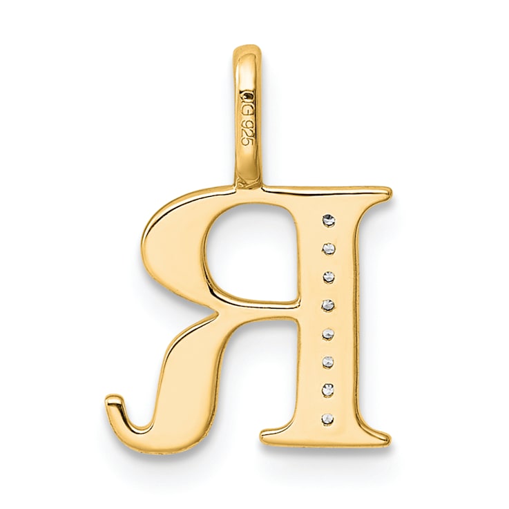 14K Yellow Gold Diamond Letter R Initial Pendant