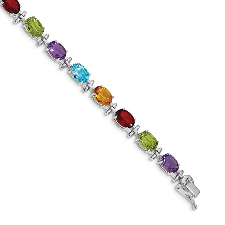 Rhodium Over 14k White Gold Rainbow Gemstone Bracelet
