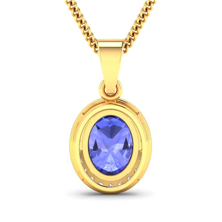 Tanzanite and White Diamond 14K Yellow Gold  Pendant with 18 inch Cable
Chain 1.60ctw