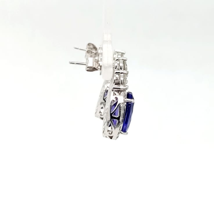 10.55 Ctw Tanzanite and 1.37 White Ctw Diamond Earring in 14K WG