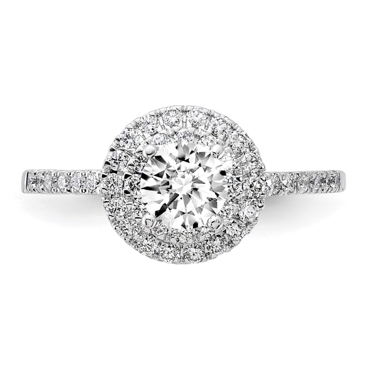 Rhodium Over 14K White Gold Diamond Complete Double Halo Engagement Ring 0.92ctw