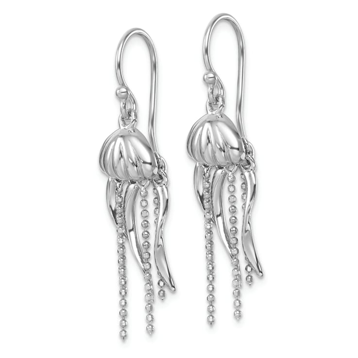 Rhodium Over Sterling Silver Polished Moveable Jellyfish Dangle Earrings