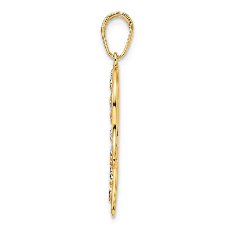 14K Two-tone Gold Diamond-Cut Fancy Hamsa Pendant