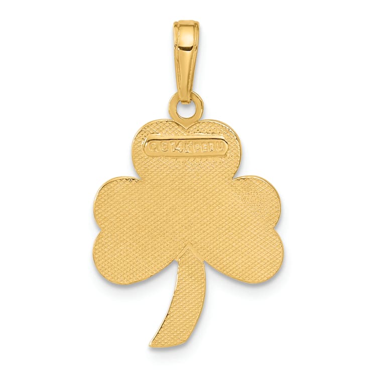 14K Yellow Gold Green Enameled Shamrock Pendant