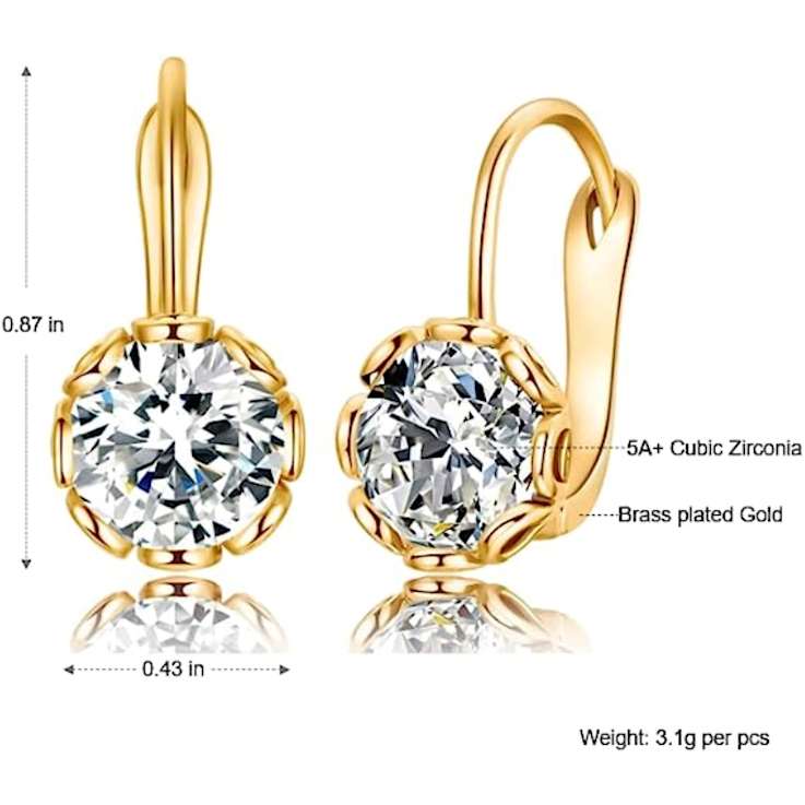 CZ Solitaire Drop Earrings In 14K Gold Over Brass