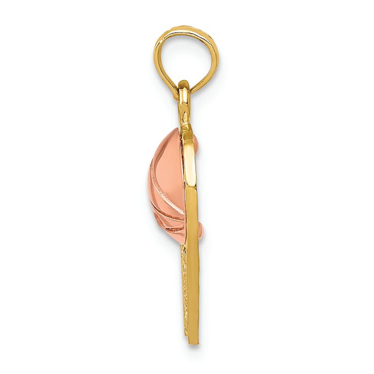 14k Two-tone Gold  Textured Basketball Hoop with Ball Pendant