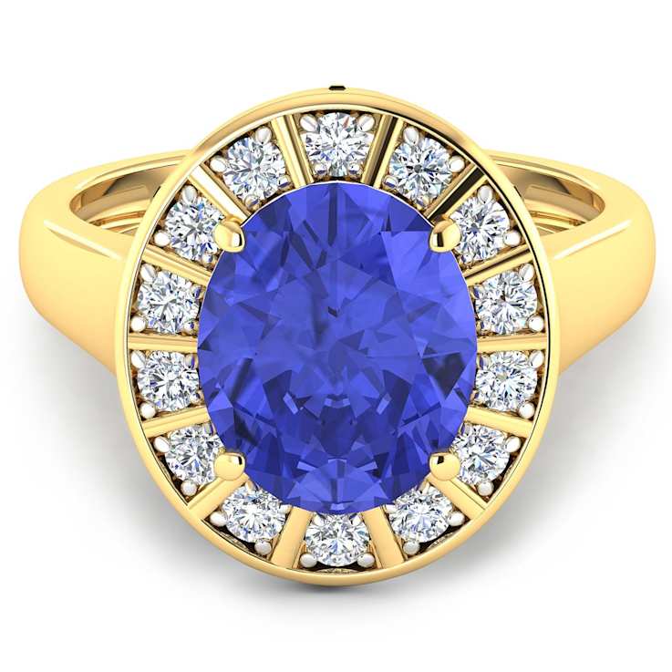 3.85ctw Violet Tanzanite and Diamond 14K Yellow Gold Halo Ring