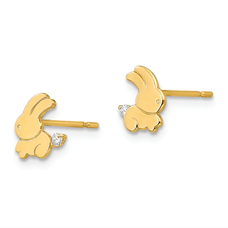 14K Yellow Gold Cubic Zirconia Children's Bunny Post Earrings