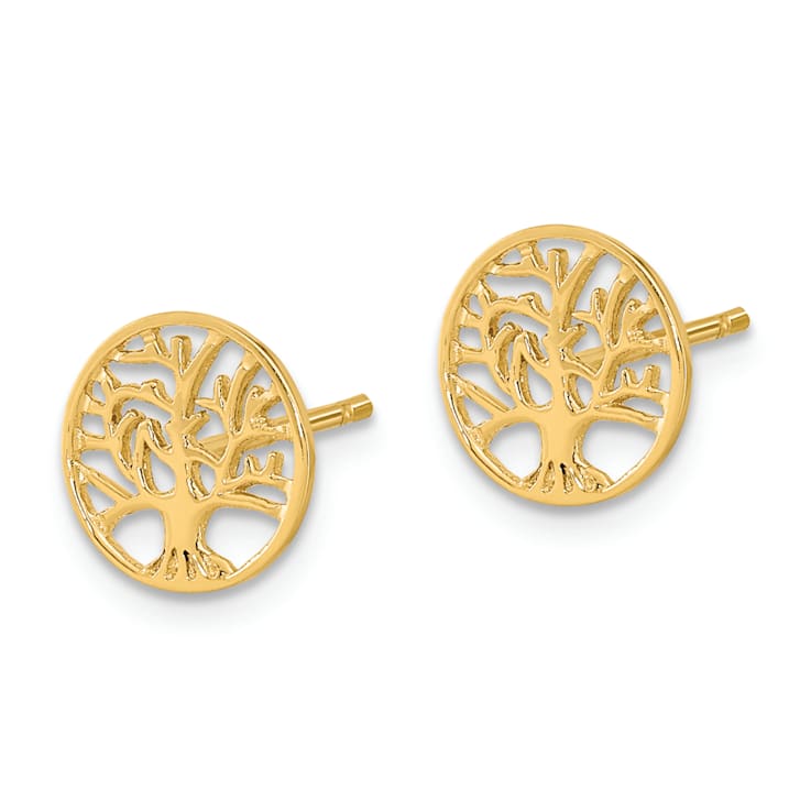 14k Yellow Gold 10mm Round Tree Stud Earrings