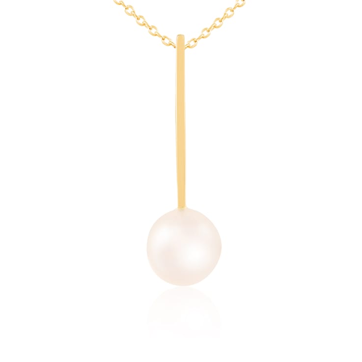 14k Yellow Gold 8mm Cultured Freshwater pearl Pendant, 18" Chain Included
