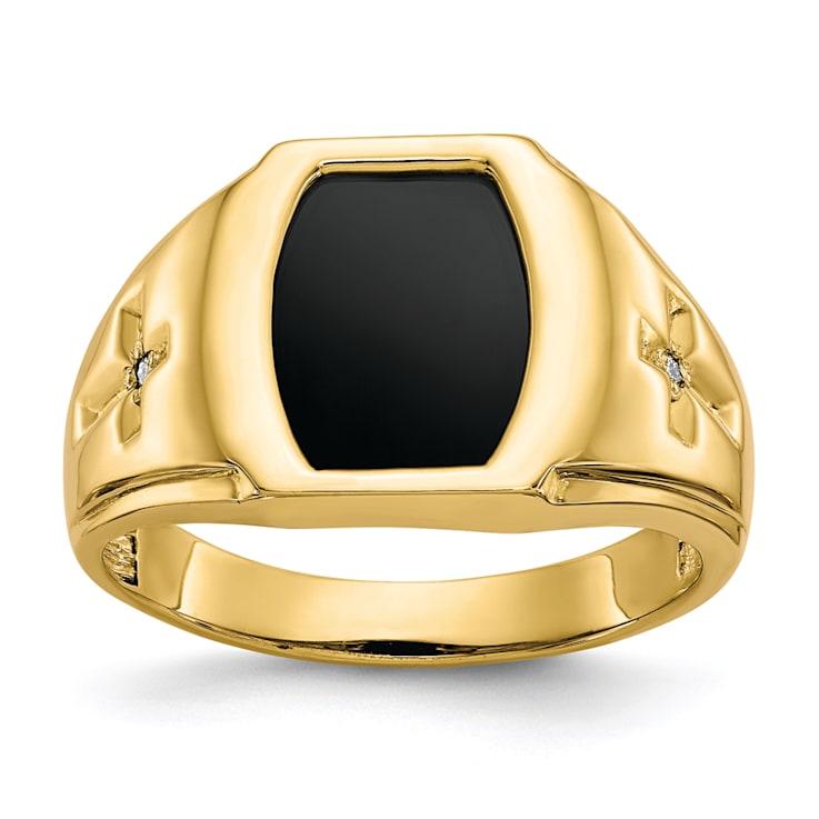 激安本物 10K Yellow Ring Cross Men's Diamond 0.01ct and Onyx Gold デュエルマスターズ