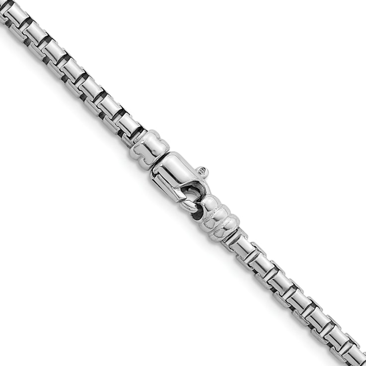 Rhodium Over Sterling Silver Polished 4mm Box 24 Inch Chain