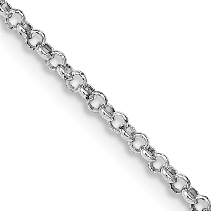 Rhodium Over Sterling Silver 1.5mm Rolo Chain with 2 Inch Extension Necklace