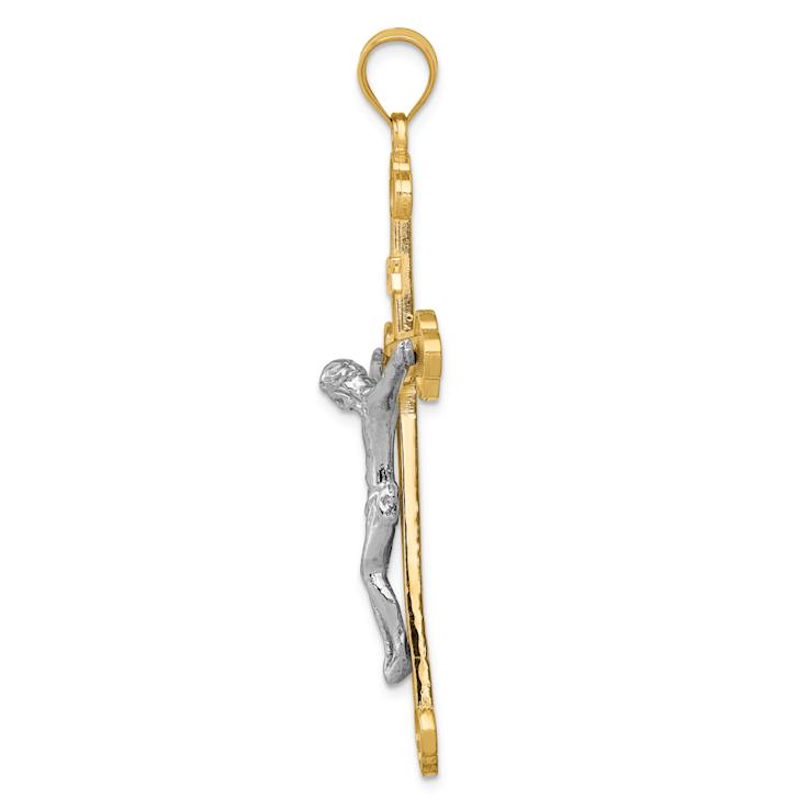 14k Yellow Gold and 14k White Gold Satin Textured Inri Crucifix Pendant