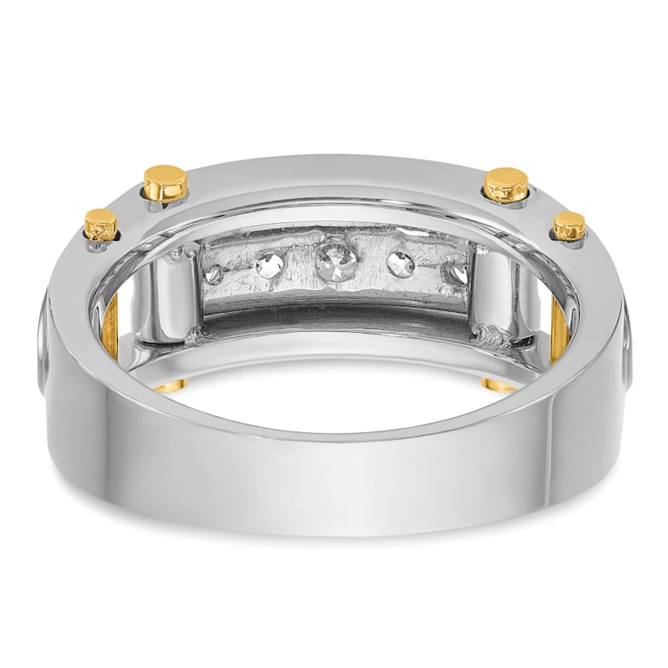 14K Yellow and White Gold Men's Polished Grooved Cut-Out 5-Stone Diamond Ring
