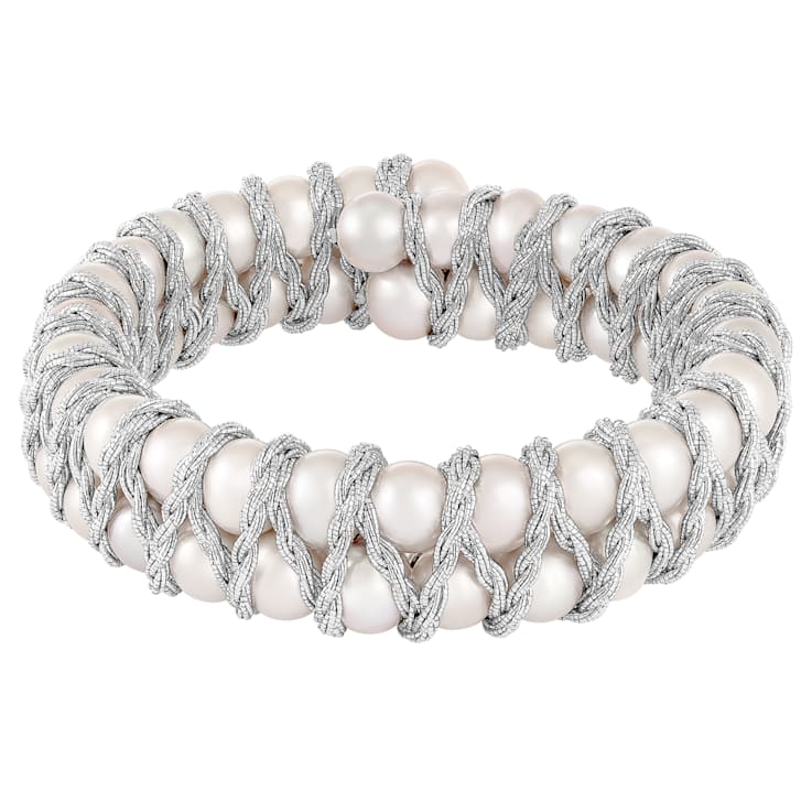 7-8mm White Cultured Freshwater Pearl Silver  Bracelet