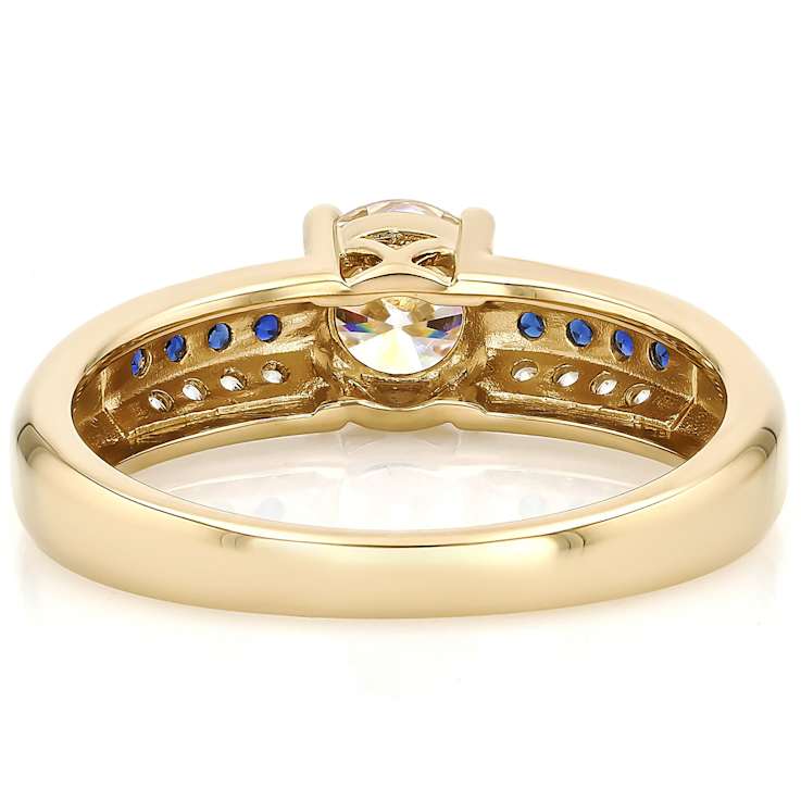 Diamond Simulant, Lab Blue Sapphire And White Zircon Ring In 18K Gold
Over Sterling Silver 1.50ctw