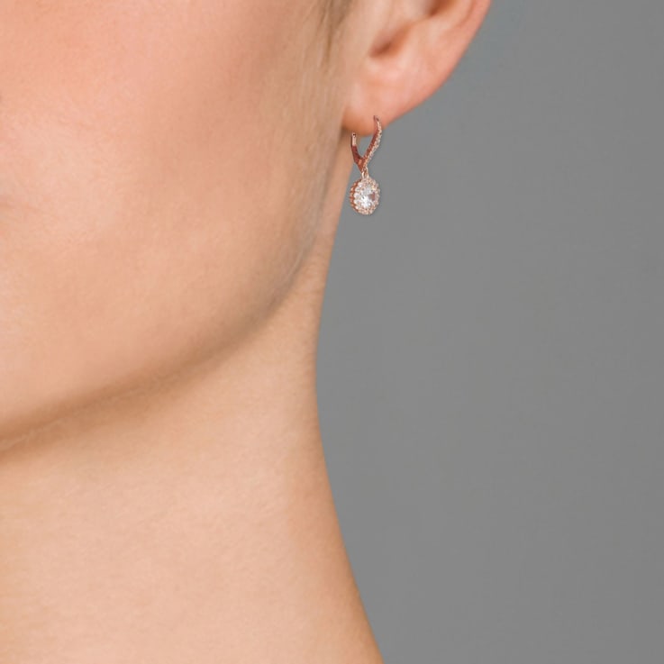 CZ Halo Drop Earrings In 18K Rose Gold Over Sterling Silver