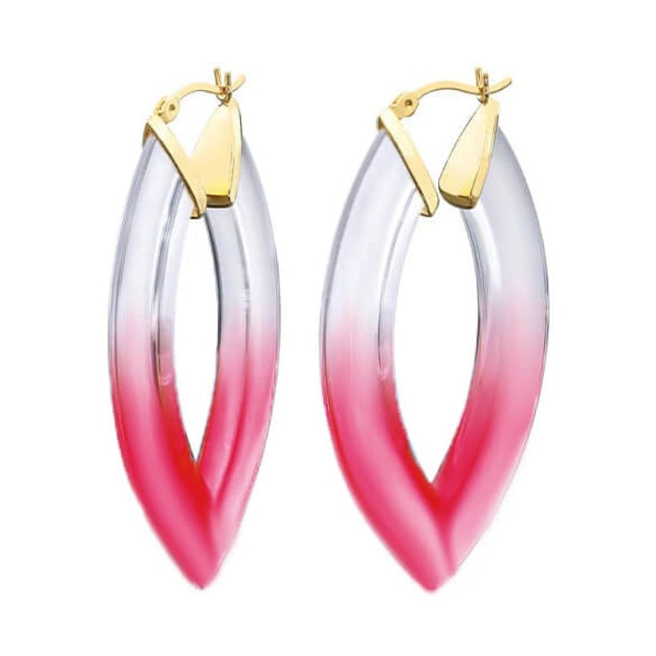 14K Yellow Gold Over Sterling Silver Painted Marquise Hoops in Red