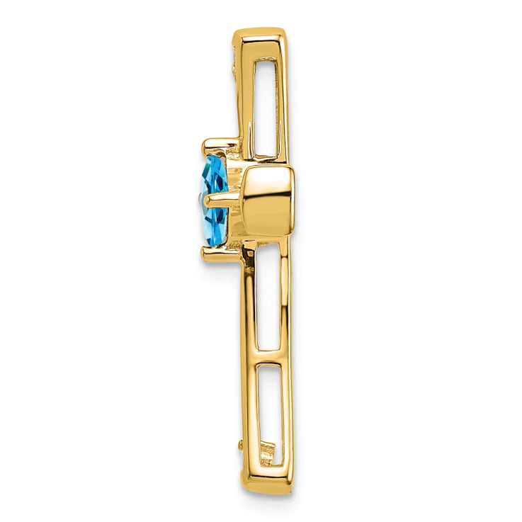 14k Yellow Gold Blue Topaz and Diamond Cross Chain Slide Pendant