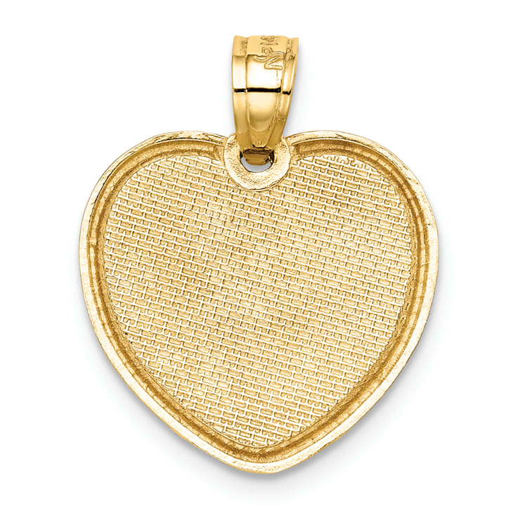 14k Yellow Gold and Rhodium Over 14k Yellow Gold I Love You Textured in
Heart Pendant