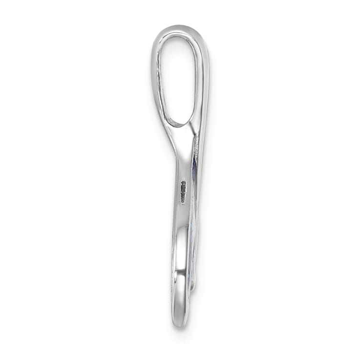 Rhodium Over Sterling Silver Polished Enameled Whale's Tail Pendant