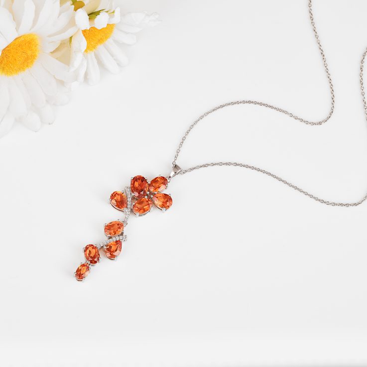 Peach Orange Lab Created Padparadscha Sapphire and CZ Rhodium Over
Silver Pendant Necklace