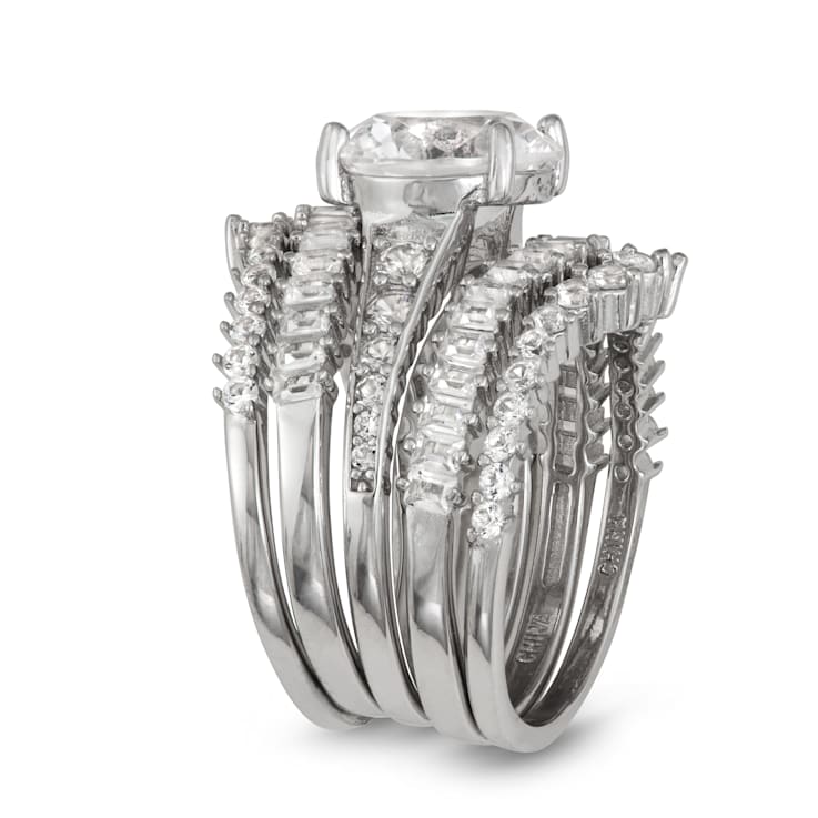 Lab Created White Sapphire Sterling Silver Bridal Ring Set 6.16ctw