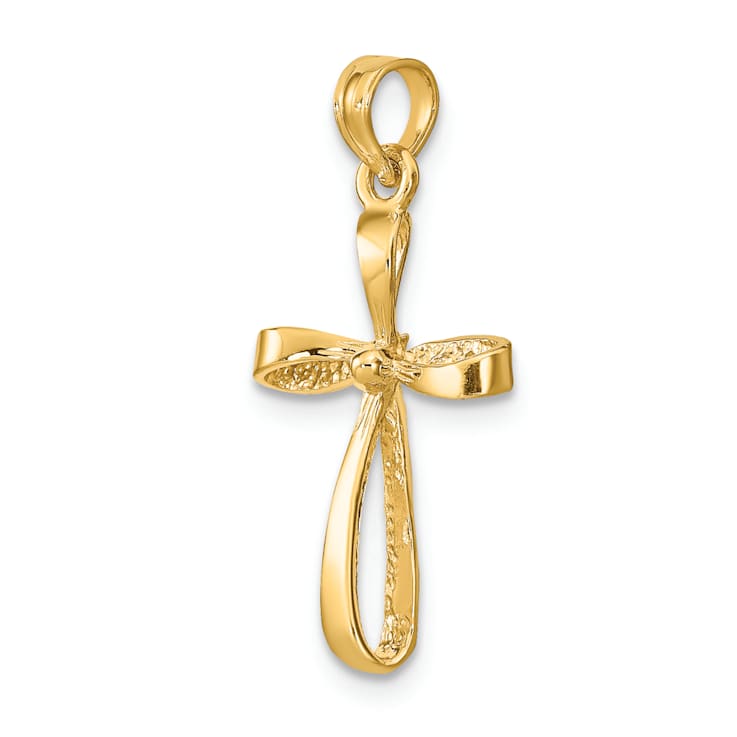 14k Yellow Gold 3D Polished Twisted Cross Pendant