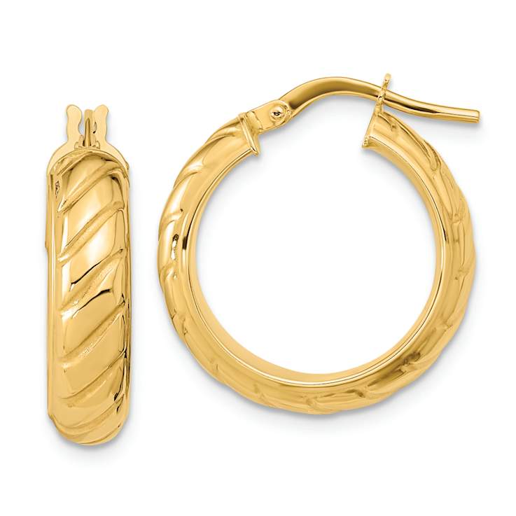 14k Yellow Gold Polished 13/16" Fancy Hoop Earrings