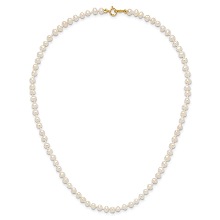 14k Yellow Gold 3-4mm White Near Round Freshwater Cultured Pearl 16 Inch Necklace