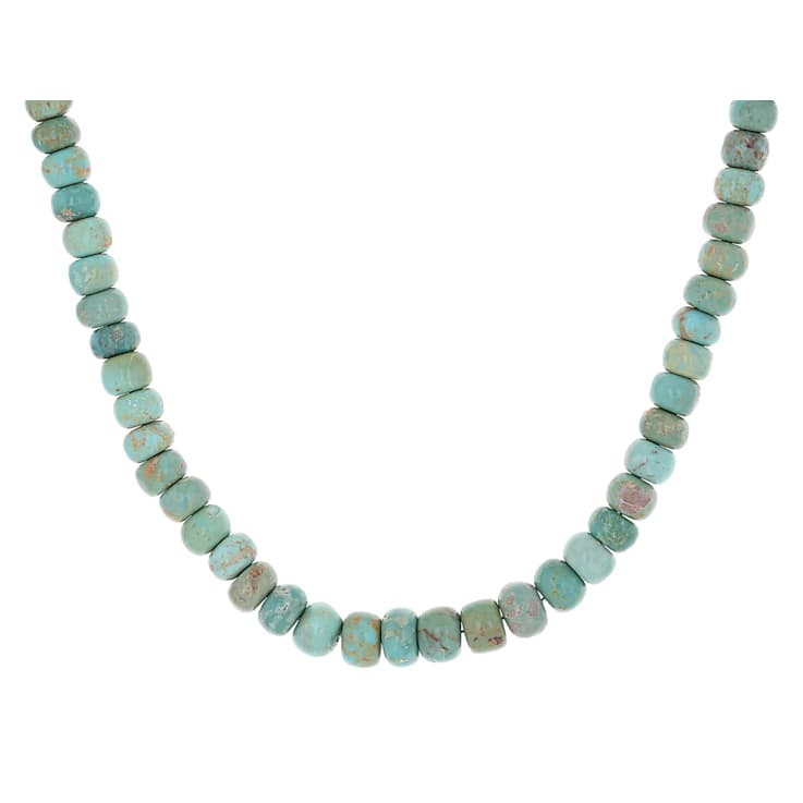 Turquoise Rondelle Beaded Necklace In Sterling Silver