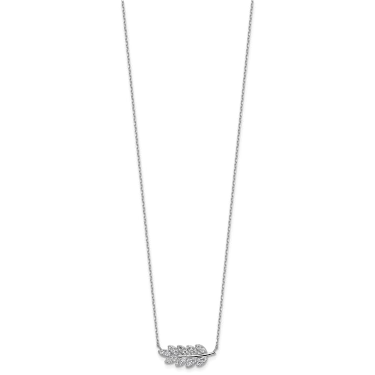 Rhodium Over Sterling Silver Polished Cubic Zirconia Leaf Necklace