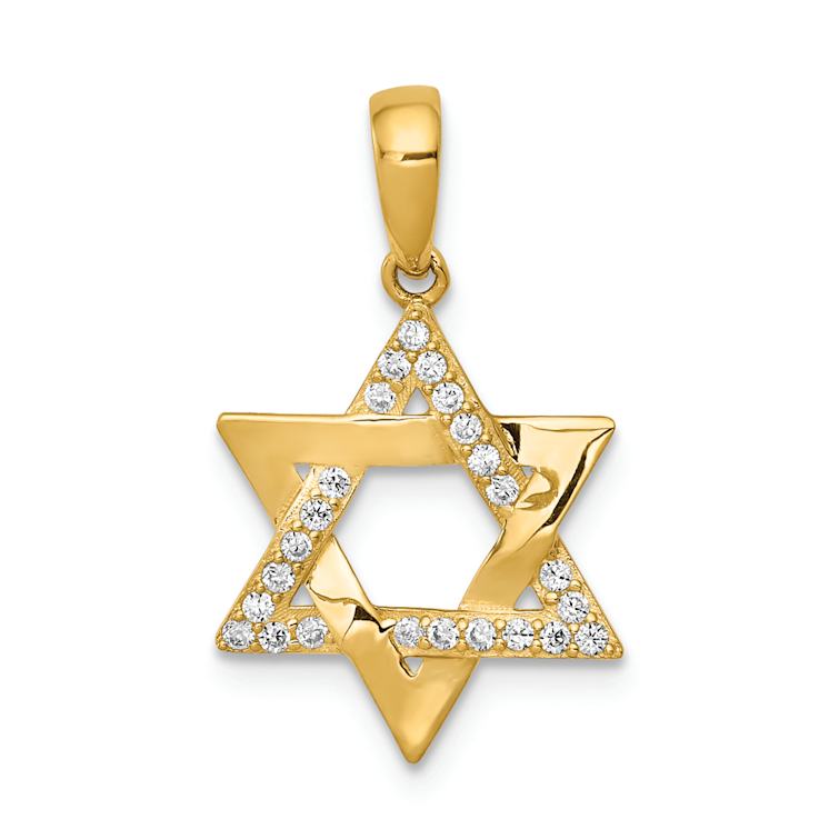 14k Yellow Gold Polished Cubic Zirconia Star of David Pendant