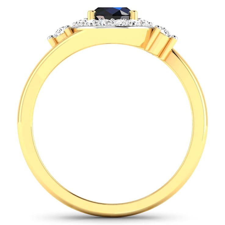 Oval Blue Sapphire and Diamond 14K Yellow Gold Halo Ring 1.02 ctw