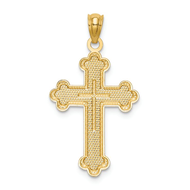 14k Yellow Gold Textured Budded Cross Pendant