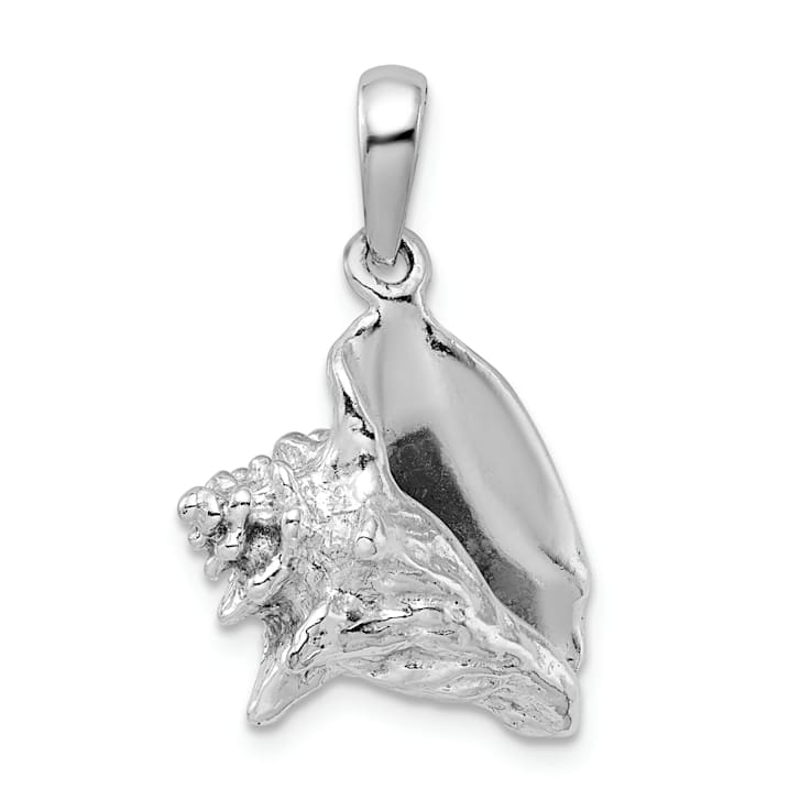 Rhodium Over Sterling Silver Polished 3D Conch Shell Pendant