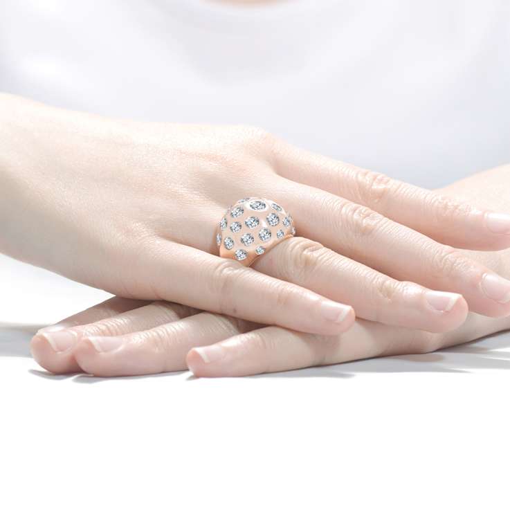 Pave CZ Dome Ring In 18K Rose Gold Over Brass