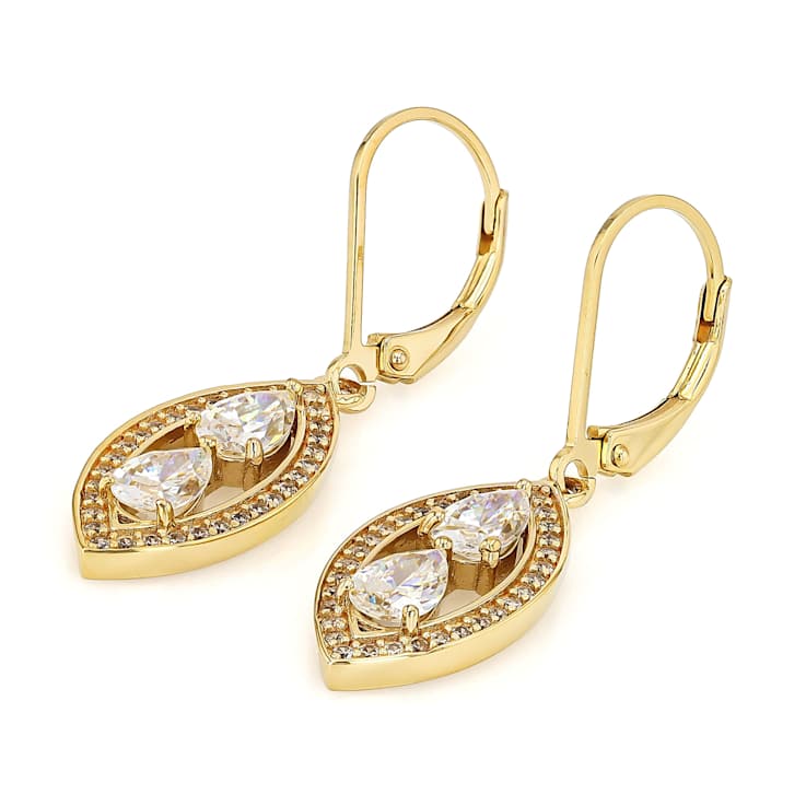 Diamond Simulant Pear And White Zircon Dangle Earrings In 18K Gold Over
Sterling Silver 2.95ctw