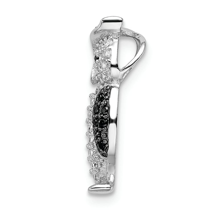 Rhodium Over Sterling Silver Black and White Cubic Zirconia Owl Slide Pendant